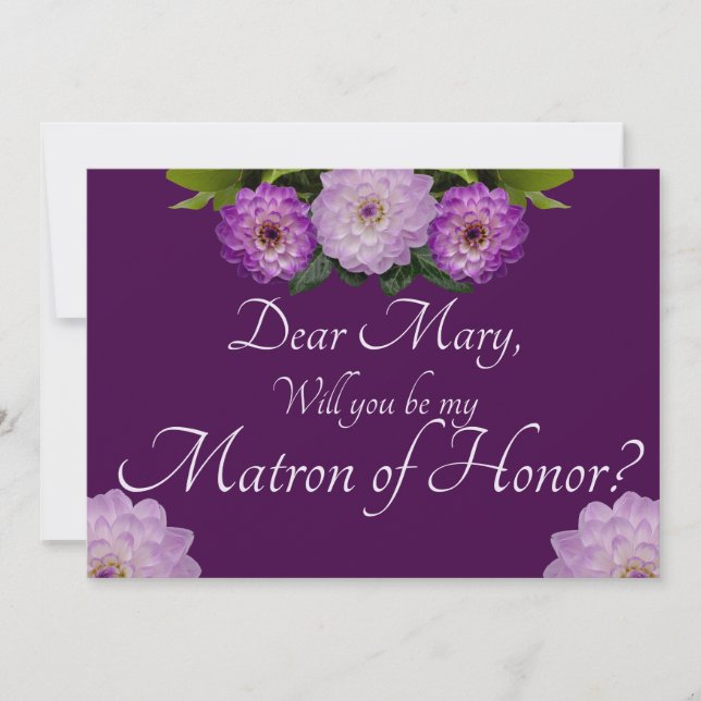 Purple Floral Will You Be My Matron of Honour? Invitation (Front)