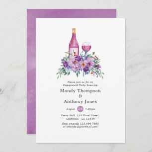 Purple Floral Wine Tasting Engagement Party Invitation