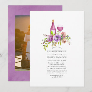 Purple Floral Wine themed Celebration of Life Invitation