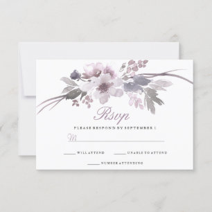 Purple Floral Winter Wedding RSVP Card