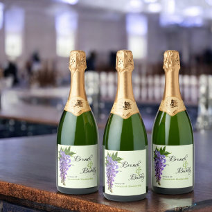 Purple Floral Wisteria Brunch Bubbly Bridal Shower Sparkling Wine Label