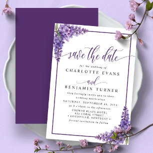 Purple Floral Wisteria Corners Save The Date Card