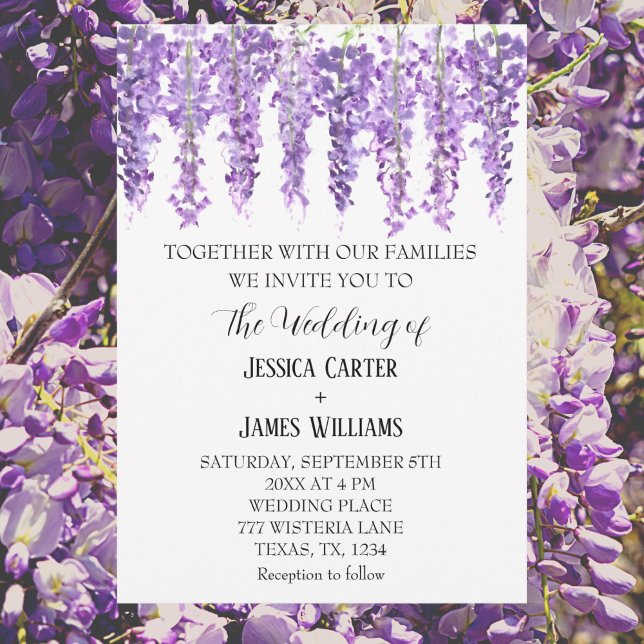 Purple Floral Wisteria Watercolor Lavender Wedding Invitation (Creator Uploaded)