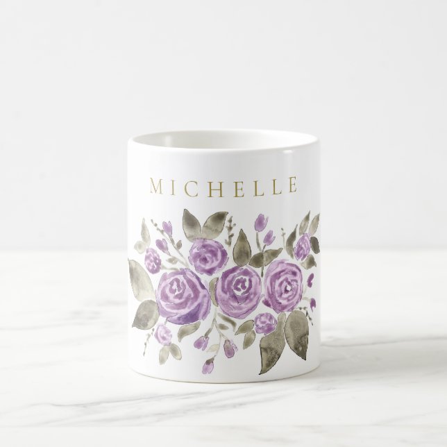 Purple Floral with Name Coffee Mug (Center)