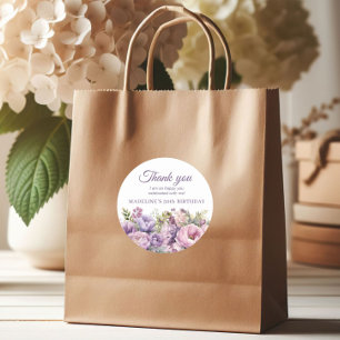 Purple Floral Women's Birthday Thank You Classic Round Sticker