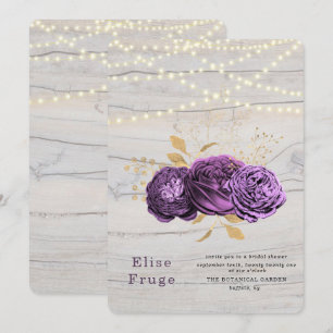 Purple Floral Wood Of String Lights Bridal Shower Invitation