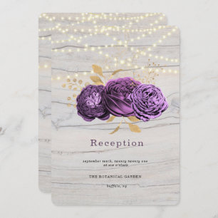 Purple Floral Wood Of String Lights Reception Invitation