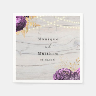 Purple Floral Wood String Of Lights Wedding  Napki Napkin