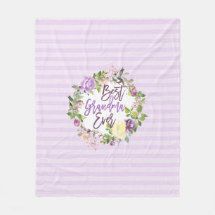 Purple Floral Wreath Best Grandma Ever Fleece Blanket