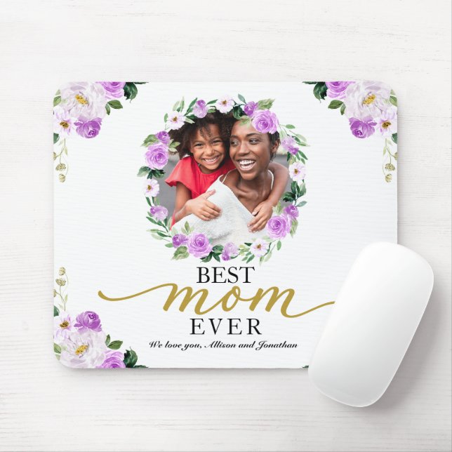 Purple Floral Wreath Best Mum Ever Mothers Day Mouse Mat (With Mouse)
