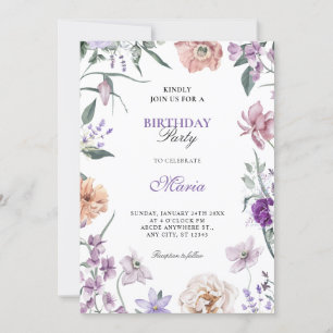 Purple floral wreath birthday  invitation