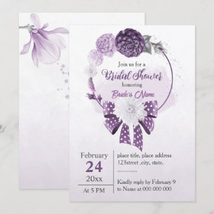 purple floral wreath bridal shower invitation