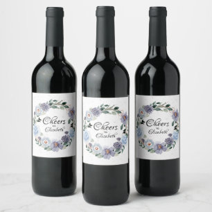 Purple Floral Wreath Bridal Shower Wine Label