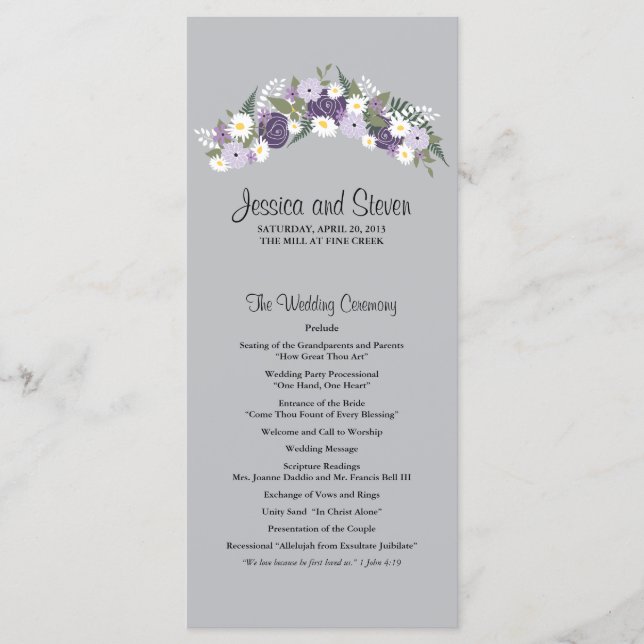 Purple Floral Wreath | Ceremony Progam Programme (Front)