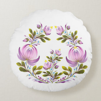 Purple Floral Wreath Decorative Round Cushion