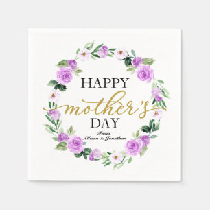 Purple Floral Wreath Happy Mothers Day Napkin
