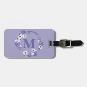 Purple Floral Wreath Monogram Initial Luggage Tag