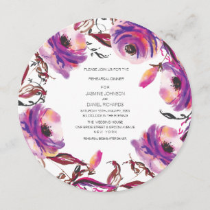 Purple Floral Wreath Rehearsal Dinner Circle Invitation