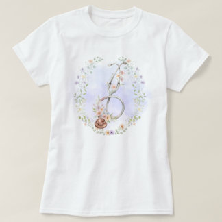 Purple Floral Wreath Stethoscope T-Shirt