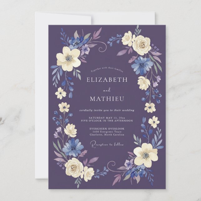 Purple Floral Wreath Wedding Invitation (Front)