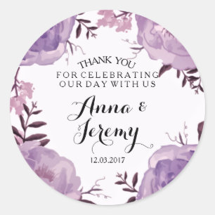 Purple Floral Wreath Wedding Sticker