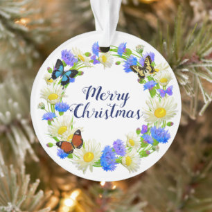 purple floral wreath with butterfly ornament