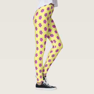 Purple Floral Yellow Pattern Leggings