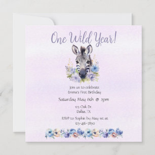 Purple Floral Zebra Birthday Invitation