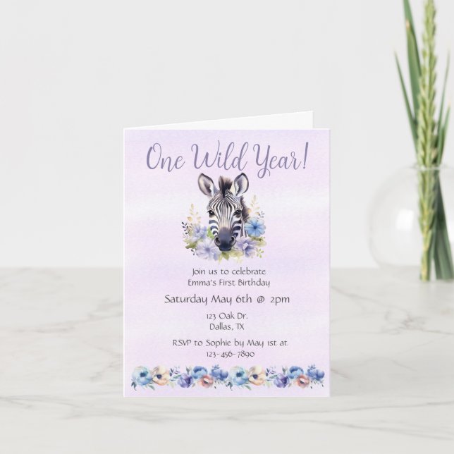 Purple Floral Zebra Birthday  Invitation (Front)