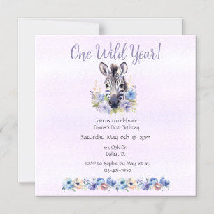 Purple Floral Zebra Birthday  Magnetic Invitation