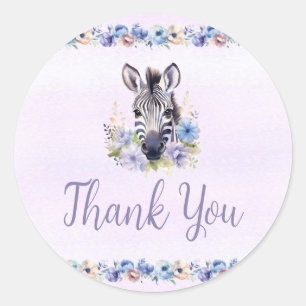 Purple Floral Zebra Thank You Sticker