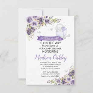 Purple Florals A Little Bunny Baby Shower Announcement