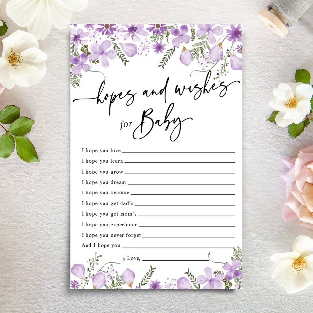 Purple Florals Hopes & Wishes Baby Shower Card (Creator Uploaded)
