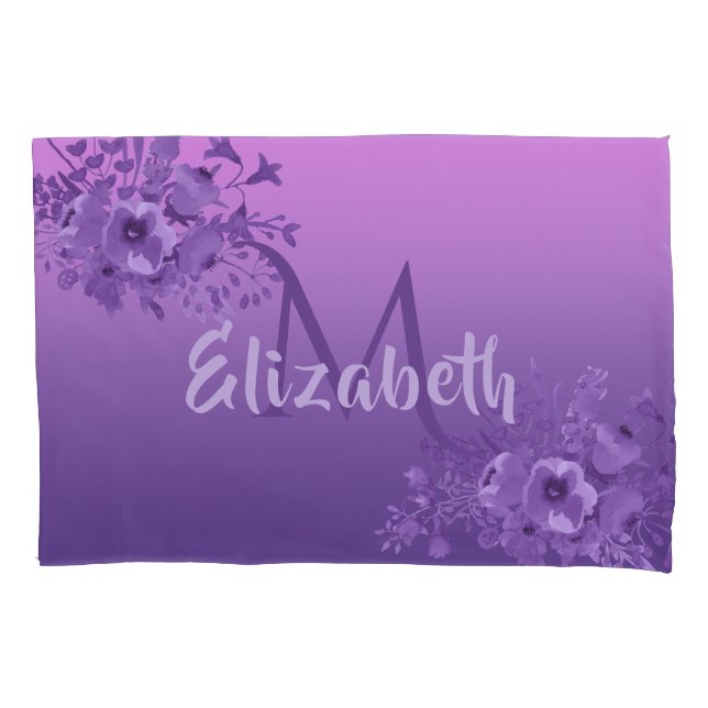 Purple florals vintage monogram pillowcase (Front)