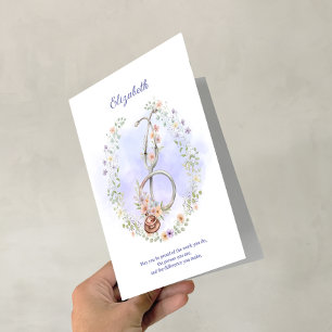 Purple FloralWreath Stethoscope Nurse Appreciation Card