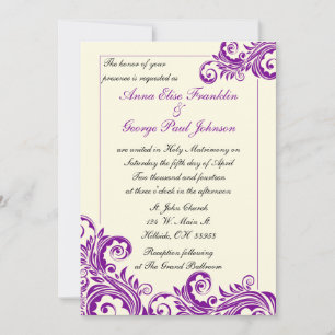 Purple Flourish Vertical Wedding Invitation