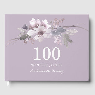 Purple Flower 100th birthday Party Guestbook