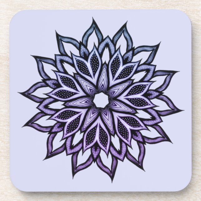Purple Flower Abstract Mandala Coaster (Front)