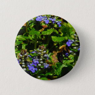 Purple Flower and Bumble Bee 6 Cm Round Badge