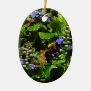 Purple Flower and Bumble Bee Ceramic Tree Decoration