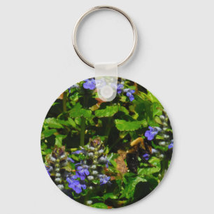Purple Flower and Bumble Bee Key Ring