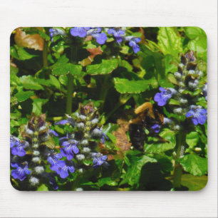 Purple Flower and Bumble Bee Mouse Mat