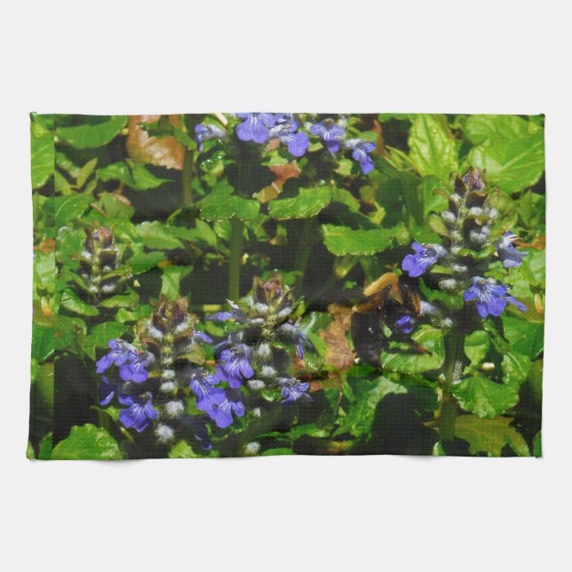 Purple Flower and Bumble Bee Tea Towel (Horizontal)