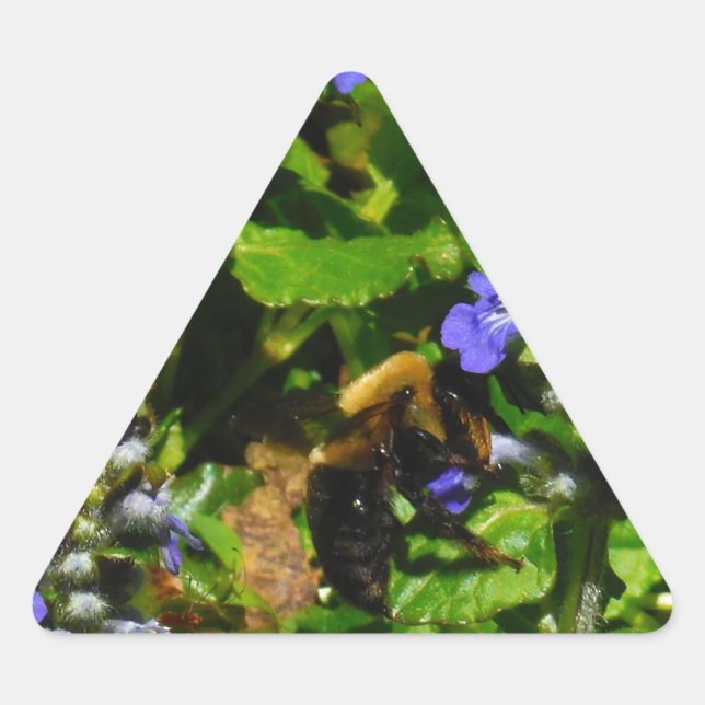 Purple Flower and Bumble Bee Triangle Sticker (Front)