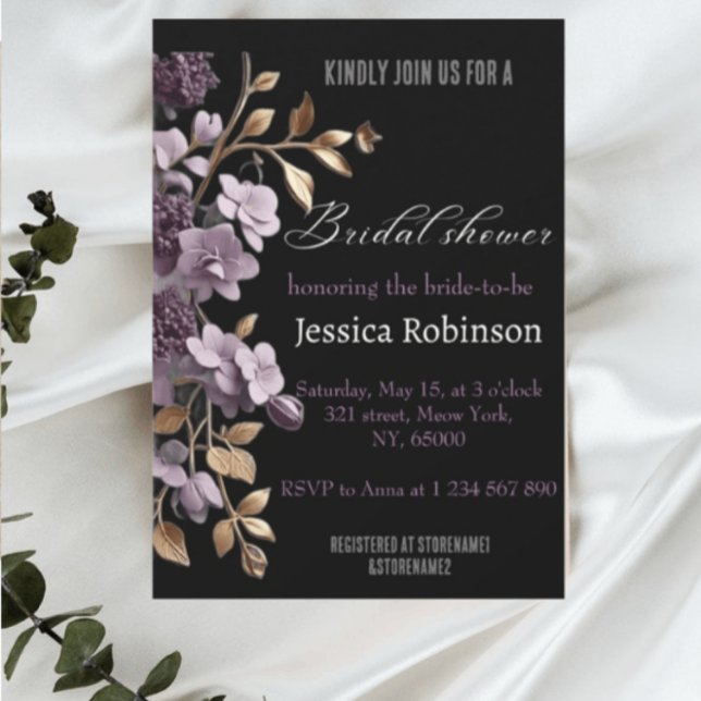 "purple flower and gold leaf bridal shower"  invitation (Creator Uploaded)