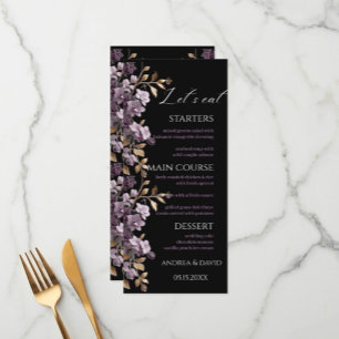 Purple flower and gold leaf let's eat Weeding Menu