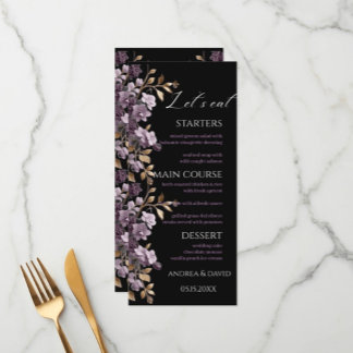 Purple flower and gold leaf let's eat Weeding Menu