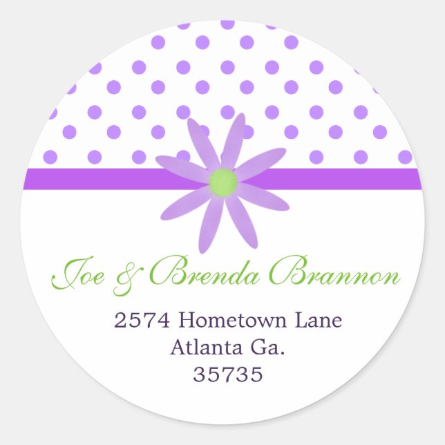 Purple Flower And Polka Dots Address Labels (Front)