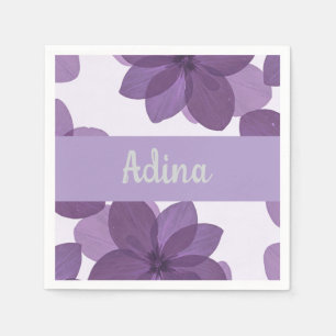 Purple flower Bas Mitzva napkin with name
