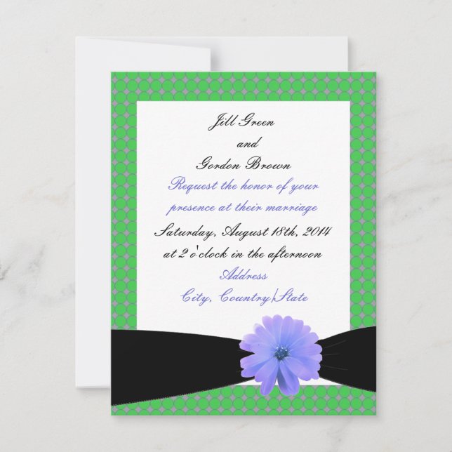 Purple Flower Black Ribbon Wedding Invitation (Front)